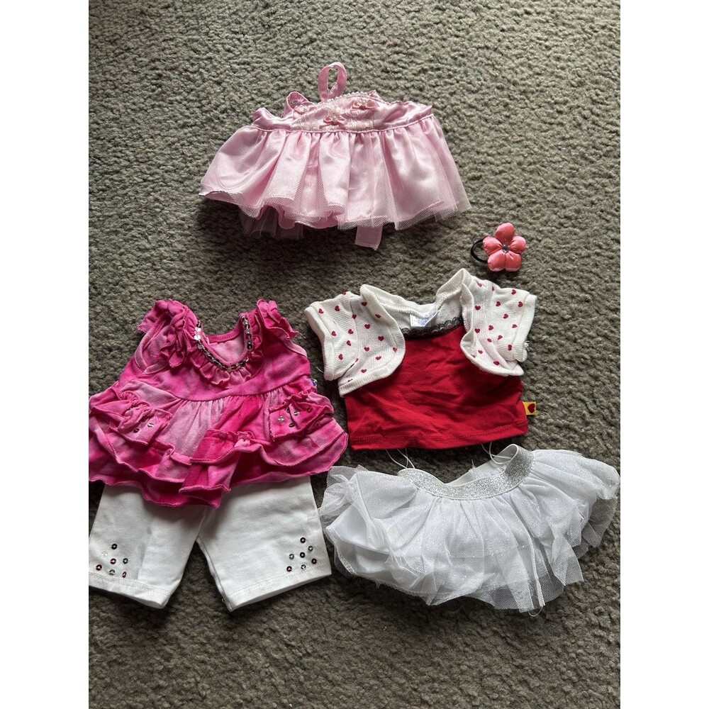 6 Piece Build A Bear Girls Summer Spring Clothing Lot Pink, Red, White